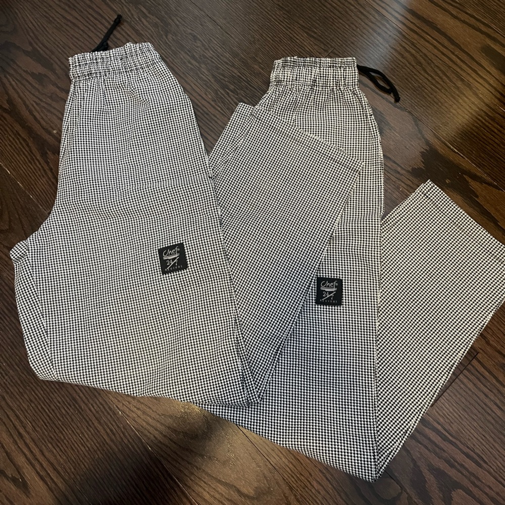 2 for $30 Classic Black and White Checkered Chef Wide Leg Pants